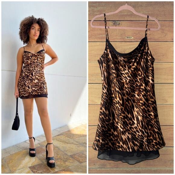 Forever 21 Leopard Print Satin Slip Dress, Large - Picture 1 of 11